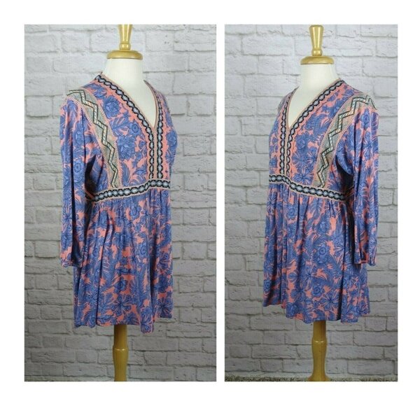 J. Jill Women's Tunic Top Crochet Trim Floral Tie-Back Blouse Boho Oversized XS - Picture 3 of 12